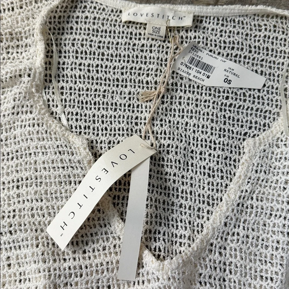 NWT LoveStitch Crochet Beige Bohemian Hippie Poncho One Size